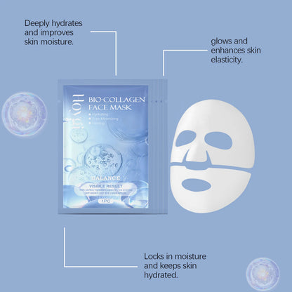 Hoygi 4pcs Bio Collagen Moisturizing Face Mask Brightening Facial Nourish Firming Shrink Pore Wrinkle Remove Hydrating Face Mask