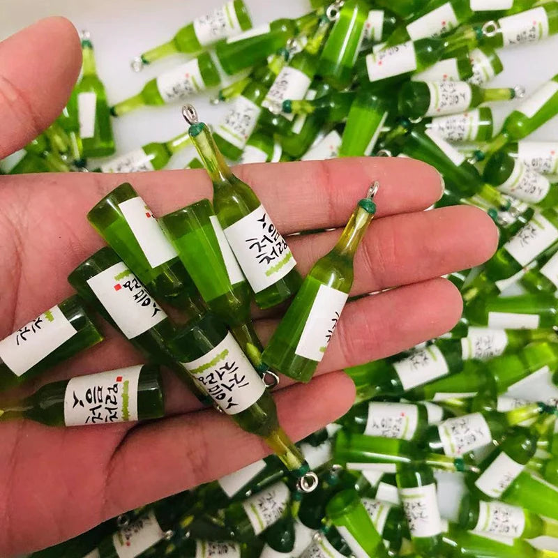 10pcs 39x9mm Ins Korean Beer Bottle Earring Resin Charms Funny Drink Bottles Pendants For Keychains Accessory DIY Jewelry Make