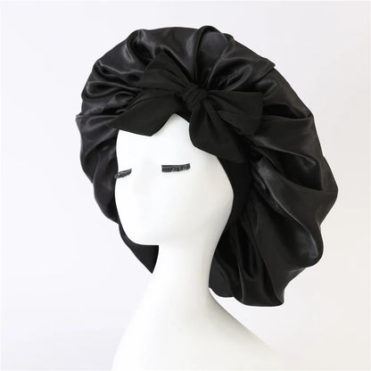 Women Satin Bonnet Solid Sleeping Hat Stretchy Tie Band Elastic Night Shower Cap Adjustable Hair Head Cover Bonnet for Women