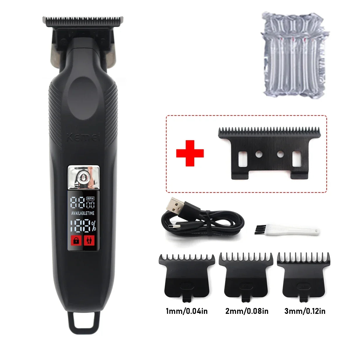 Kemei 2284 Zero Gapped Cordless Hair Trimmer Barber Professional Mens Hair Clippers Finish Haircut Machine Rechargeable Grooming