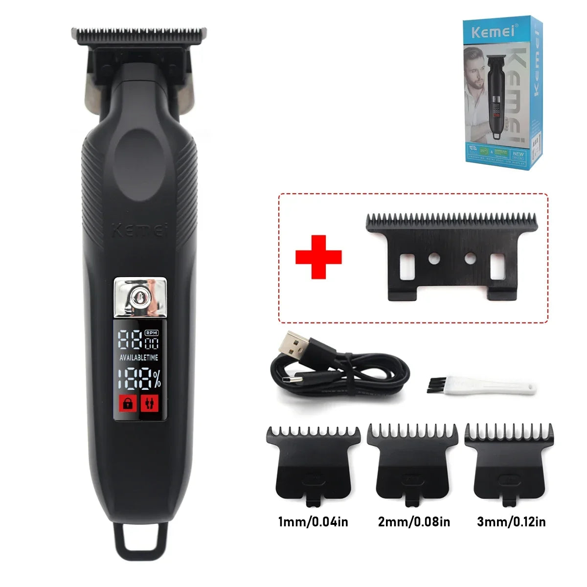 Kemei 2284 Zero Gapped Cordless Hair Trimmer Barber Professional Mens Hair Clippers Finish Haircut Machine Rechargeable Grooming