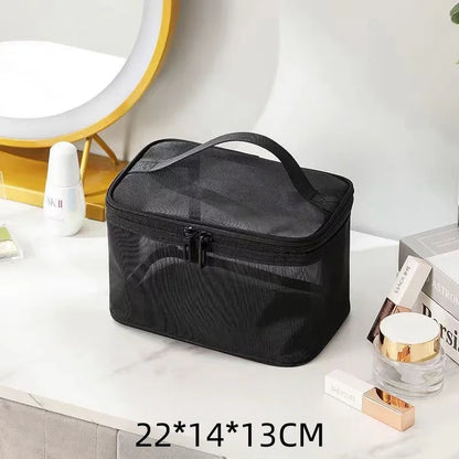 Travel Mesh Wash Storage Bag Makeup Organizer Cosmetics Make Up Skincare Box Plastic Container Handbag For Women Men Bathroom