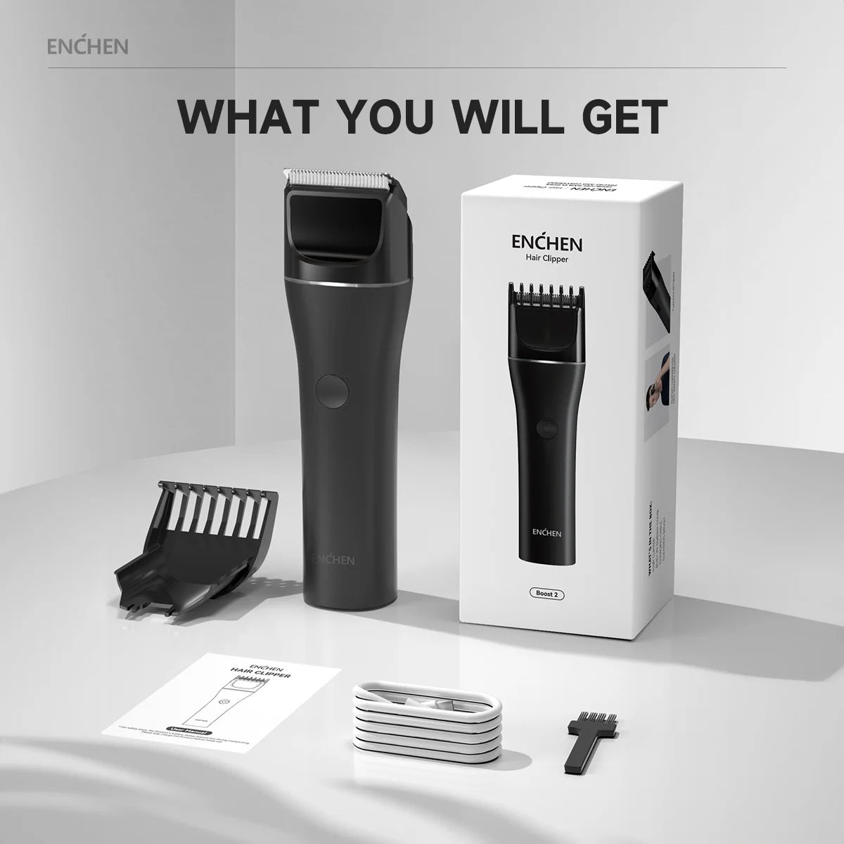 ENCHEN Hair Clipper Hair Trimmer Hair Cutting Machine Beard Shaver Cordless Adjustable Body Trimmer for Men Travel Lock Boost 2