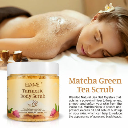 Matcha& Himalayan Salt & Turmeric Body Scrub, Whitening, Anti Oxidation, Reduces Acne, Pimples, Brighten Skin Tone Brightening