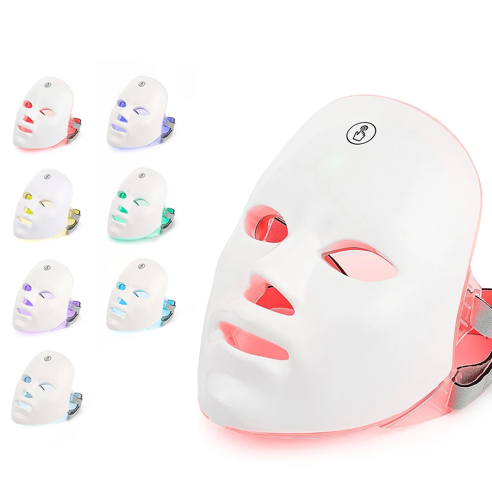 Rechargeable Facial LED Mask 7 Colors LED Photon Therapy Skin Rejuvenation Anti Acne Wrinkle Removal Beauty Mask Skin Brightenin