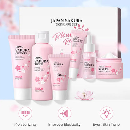 6Pcs/set Facial Skin Care Set Cleanser Sakura Essence Cream Moisturizing Whitening & Anti-Aging Toner Eye Cream Face Serum