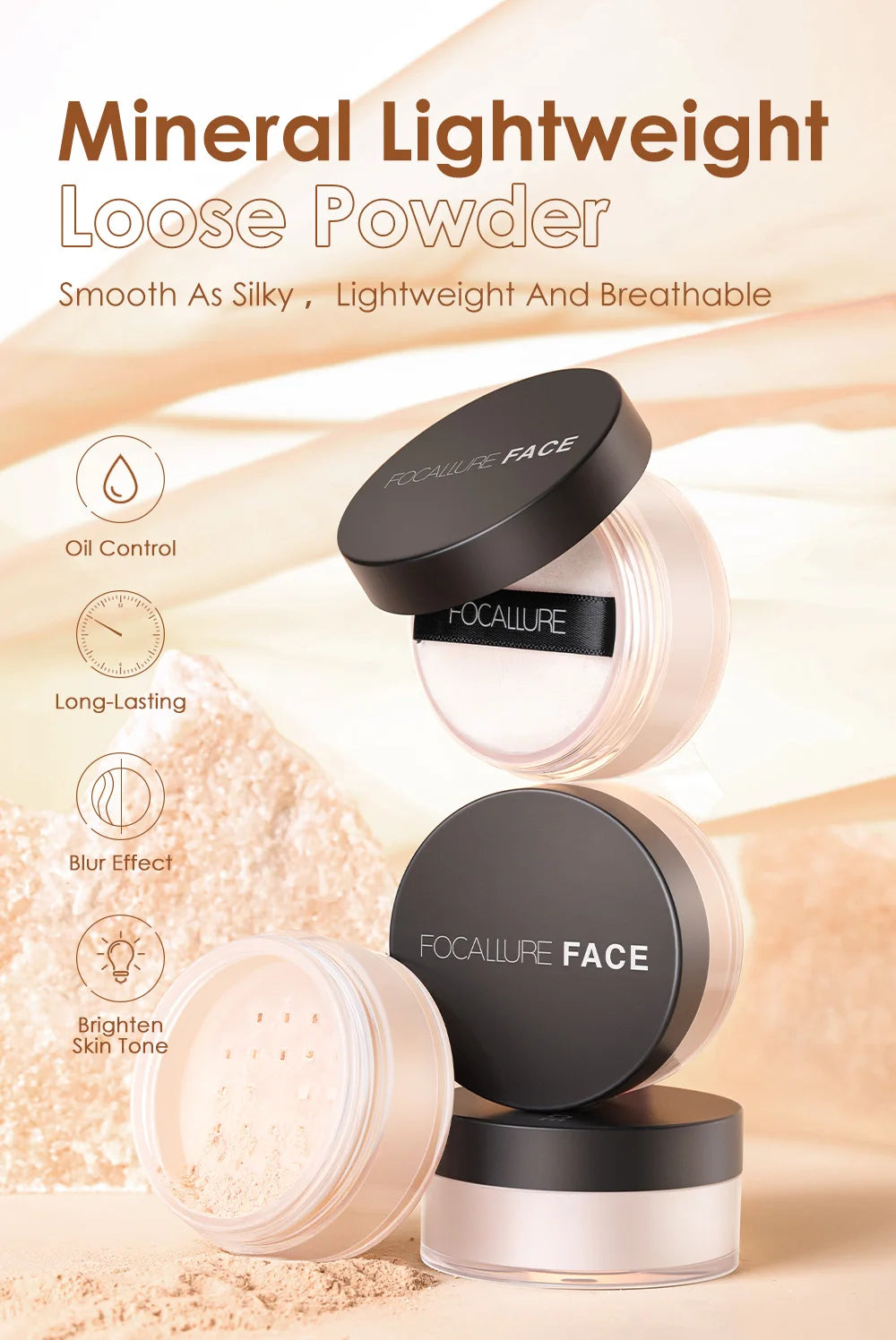 Focallure Invisible Finish Loose Setting Powder Translucent Natural Soft Face Makeup Powder Oil Control Face Loose Powder