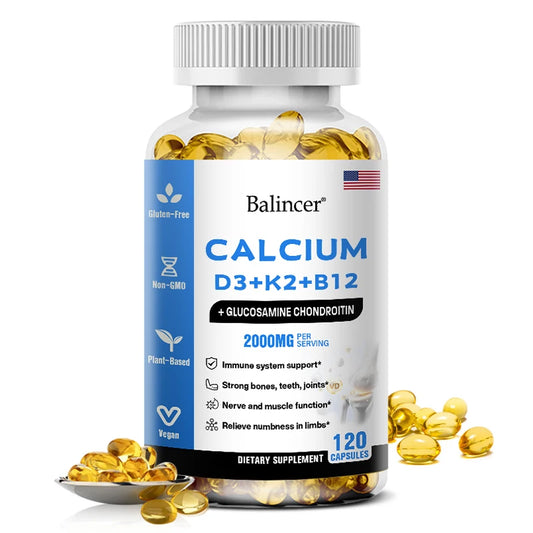 Calcium + Vitamins D3, K2 & B12 + Glucosamine Chondroitin - Supports Bone, Teeth & Muscle Health