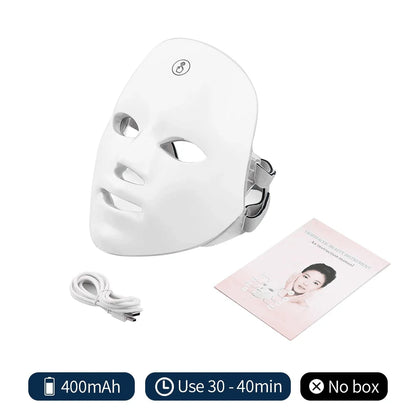 Rechargeable Facial LED Mask 7 Colors LED Photon Therapy Skin Rejuvenation Anti Acne Wrinkle Removal Beauty Mask Skin Brightenin