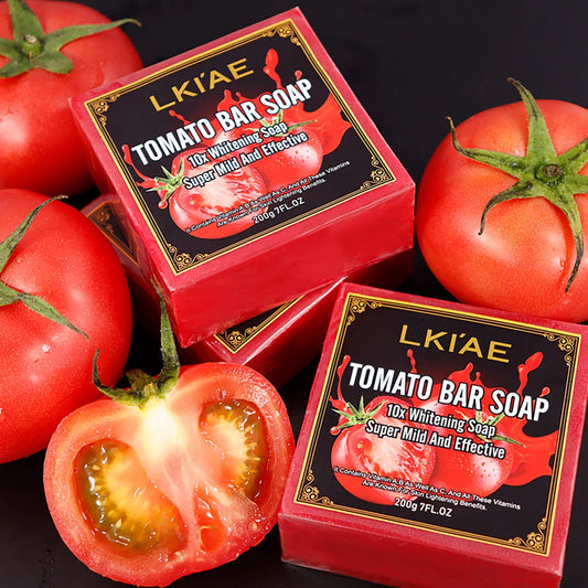 LKIAE Brand Tomato Fruit Scented Handmade Natural Bar Soap For Face And Body Whitening Oil Control Brightens Skin Shrink Pore