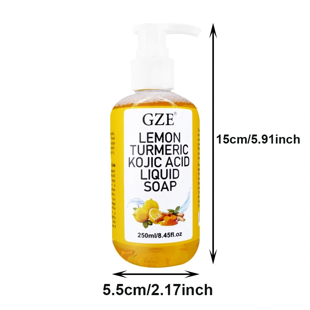 GZE Glow Lemon Turmeric Kojic Acid Liquid Soap - Gentle Exfoliating, Brightening, and Nourishing Skin Cleanser with Turmeric