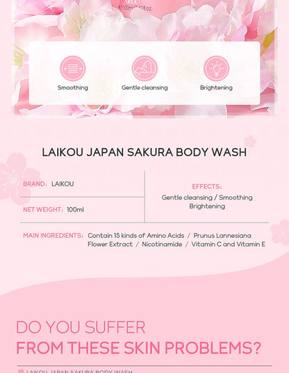 LAIKOU 100ml Japan Sakura Shower Gel Moisturizing Whitening Cleaning Elegant Fragrance Oil Control Bodycare Shower Gel Skin Care