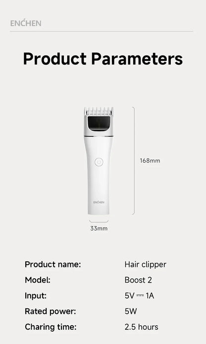 ENCHEN Hair Clipper Hair Trimmer Hair Cutting Machine Beard Shaver Cordless Adjustable Body Trimmer for Men Travel Lock Boost 2