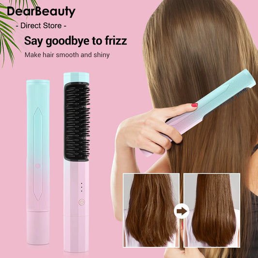 Hair Wireless Straightener Curler Straightening Comb Rechargeable Curling Straighten Dual-purpose Travel Portable USB Charging