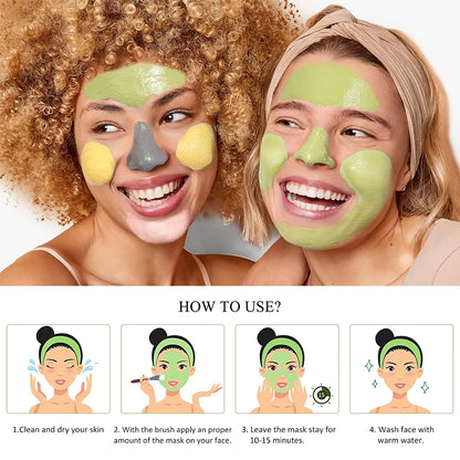 4 Pcs Clay Facial Mask Set Turmeric Vitamin C Green Tea Dead Sea Mud Rose Clay Deep Cleansing Moisturizing Refining Pores 320g