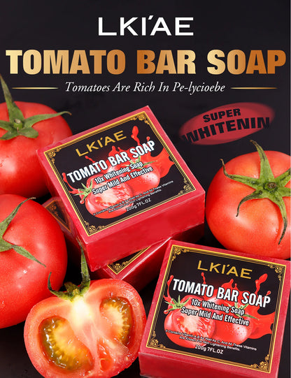 LKIAE Brand Tomato Fruit Scented Handmade Natural Bar Soap For Face And Body Whitening Oil Control Brightens Skin Shrink Pore