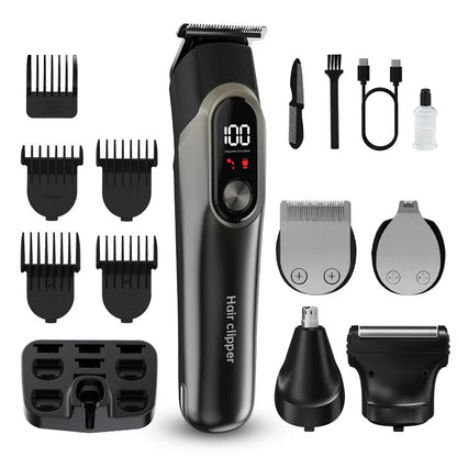 LCD Display Hair Trimmers Set Hair Clippers for Men Professional 5 in 1 Body Grooming Hair Clipper Rechargeable Haircut Machine