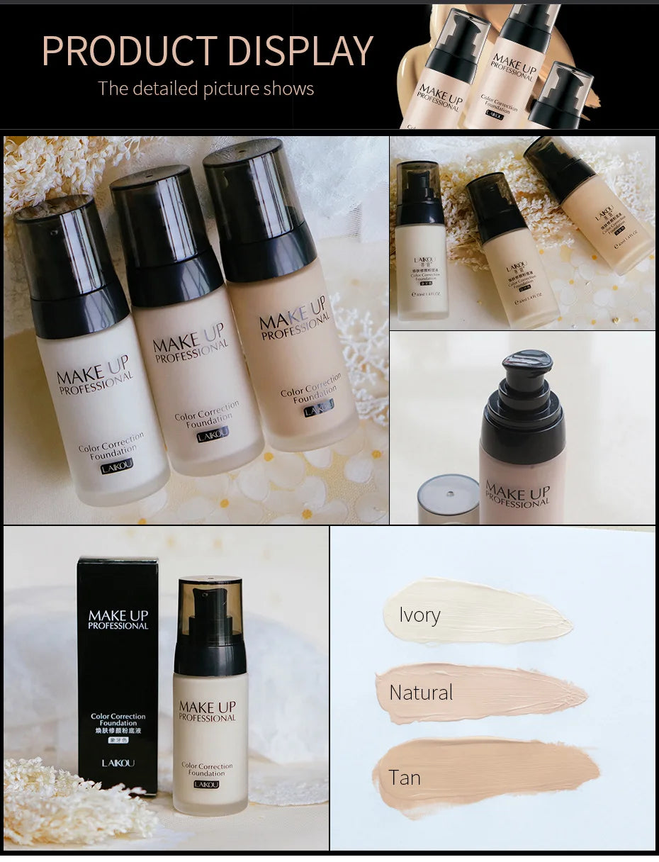 Professional Face Liquid Foundation Cream Full Coverage Concealer Moisturizing Oil Control Foundation Base Brighten Face Makeup