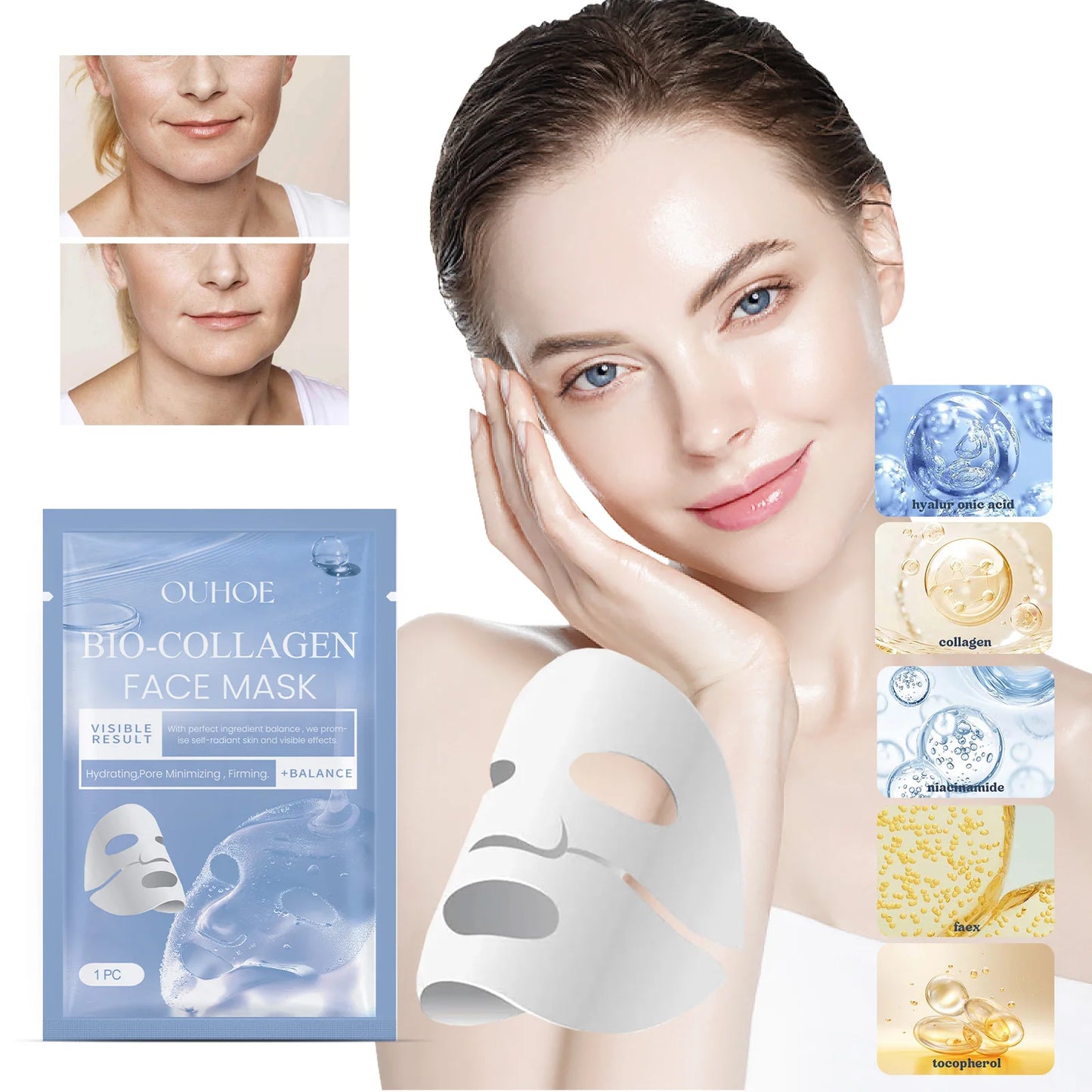 Bio Collagen Face Mask Shrink Pores Deep Hydrating Overnight Mask Moisturizing Refreshing Brightening Face Skin Care