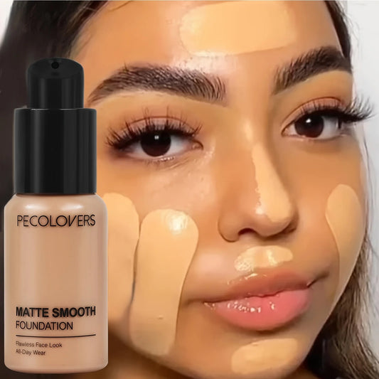 PECOLOVERS Matte Finish Liquid Foundation - Oil-Control, Waterproof, Full Coverage Concealer for All Skin Tones