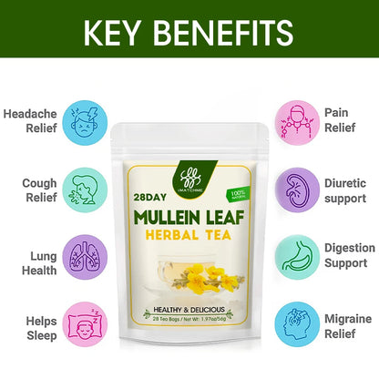 Mullein Leaf Tea, Mullein Tea Bags for Lung Cleanse, Respiratory Support and Mucous Membranes, Herbal Tea Caffeine Free, Non-GMO