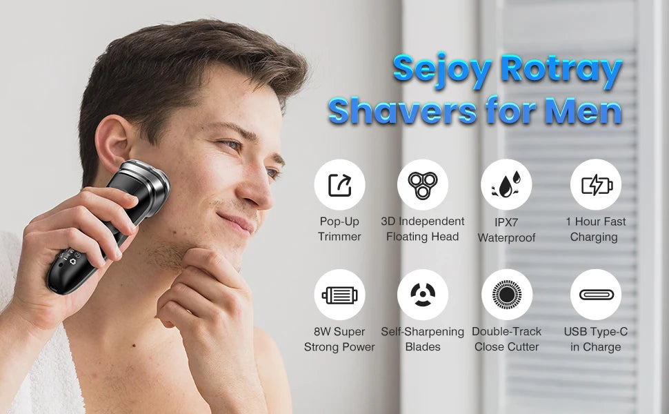 SEJOY Shavers for Men Electric Razor Pubic Hair Razors for Men Electric Shaver Razor Men Electric Waterproof IPX7