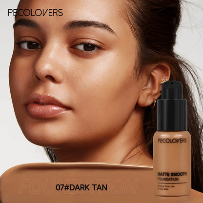 PECOLOVERS Matte Finish Liquid Foundation - Oil-Control, Waterproof, Full Coverage Concealer for All Skin Tones