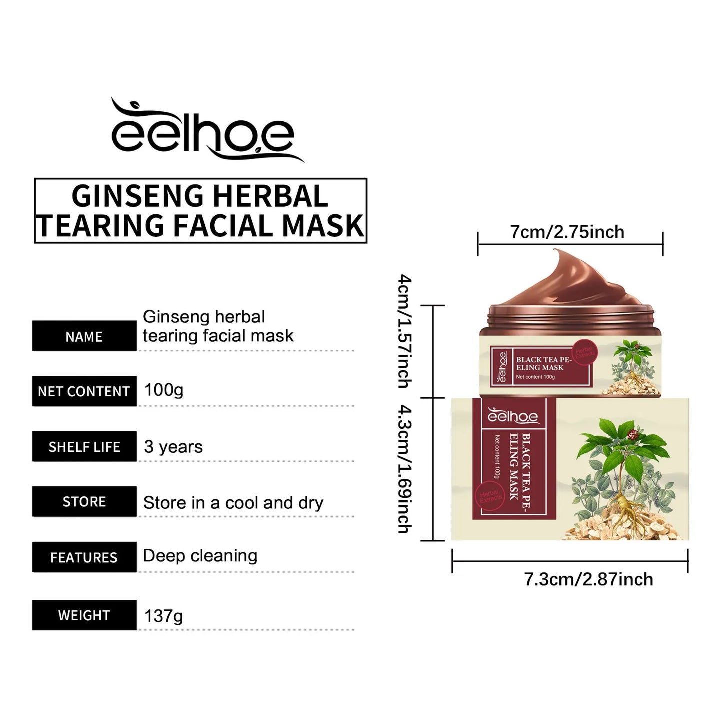 Blackhead Remover Facial Mask Ginseng Peeling Mask Deep Cleansing Shrink Pores Moisturizing Beauty Health Skin Care Product 100g