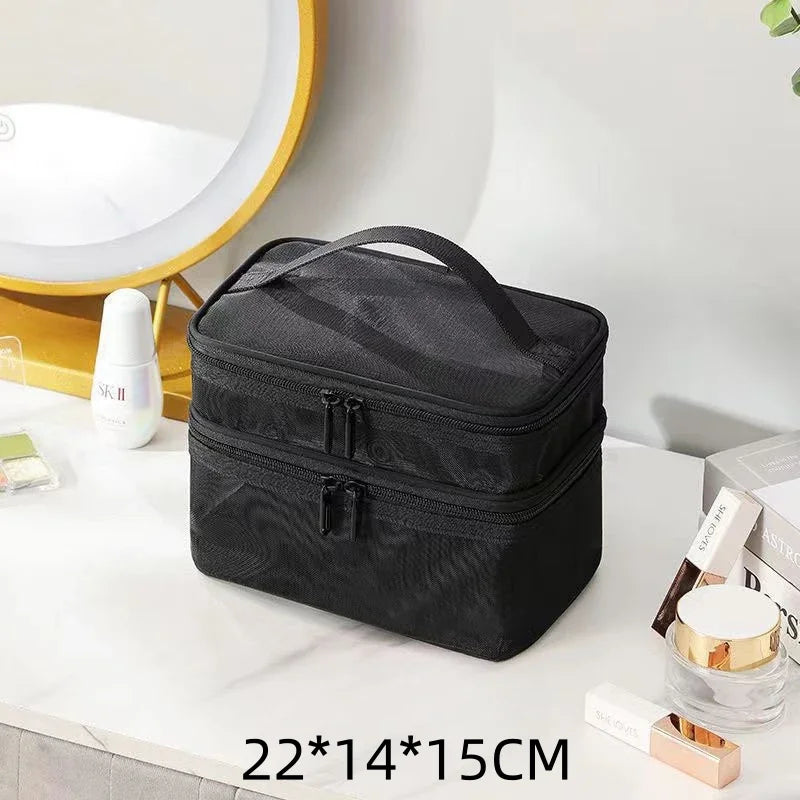 Travel Mesh Wash Storage Bag Makeup Organizer Cosmetics Make Up Skincare Box Plastic Container Handbag For Women Men Bathroom