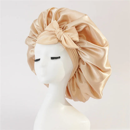 Women Satin Bonnet Solid Sleeping Hat Stretchy Tie Band Elastic Night Shower Cap Adjustable Hair Head Cover Bonnet for Women