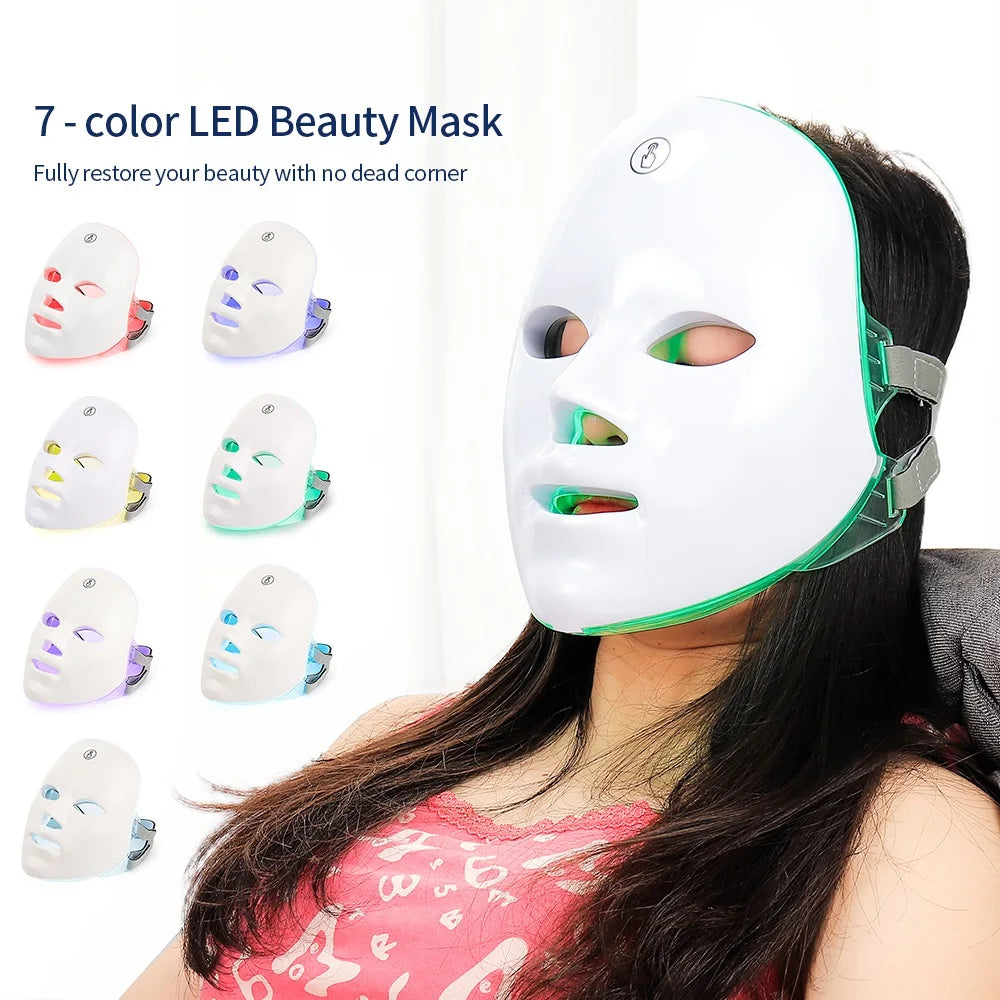 Rechargeable Facial LED Mask 7 Colors LED Photon Therapy Skin Rejuvenation Anti Acne Wrinkle Removal Beauty Mask Skin Brightenin