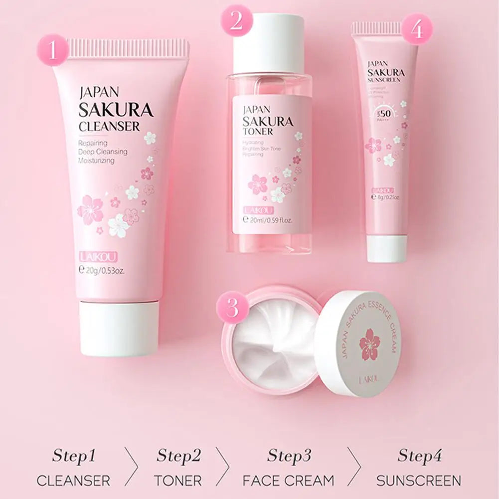 Sakura Skin Care Sets & Kits With Cleanser,Serum,Eye Cream,essence Cream Beauty Products For Women Gift Sets Routine Travel Kit