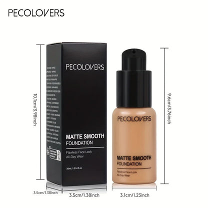 PECOLOVERS Matte Finish Liquid Foundation - Oil-Control, Waterproof, Full Coverage Concealer for All Skin Tones