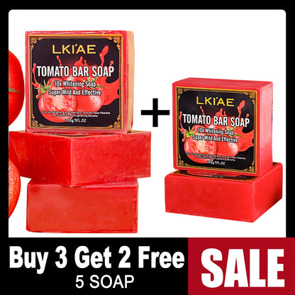 LKIAE Brand Tomato Fruit Scented Handmade Natural Bar Soap For Face And Body Whitening Oil Control Brightens Skin Shrink Pore