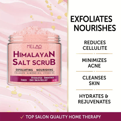 MELAO Himalayan Salt Body Scrub with Collagen and Stem Cells - Natural Exfoliating Salt & Body and Face Souffle Helps with Moist