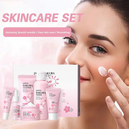 6pcs/Set Sakura Skin Care Sets Face Cream Serum Toner Facial Cleanser Sunscreen Eye Cream Face Skin Care Set Product Gift box