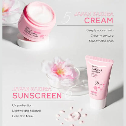 6pcs/Set Sakura Skin Care Sets Face Cream Serum Toner Facial Cleanser Sunscreen Eye Cream Face Skin Care Set Product Gift box