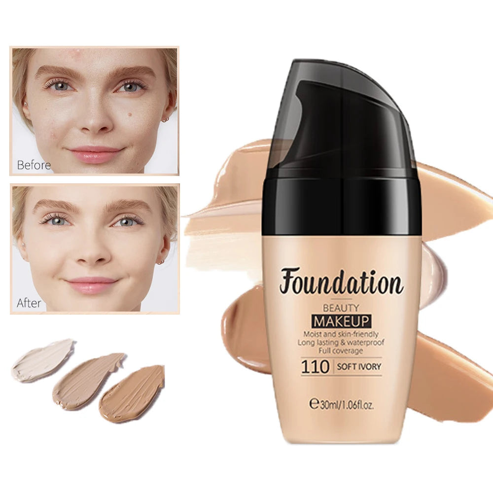 3 Color Natural Concealer Foundation Liquid Full Face Long-lasting Cover Dark Circle Brighten Matte BB Cream Waterproof Makeup