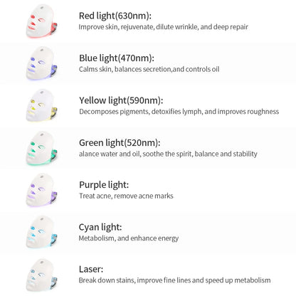 Rechargeable Facial LED Mask 7 Colors LED Photon Therapy Skin Rejuvenation Anti Acne Wrinkle Removal Beauty Mask Skin Brightenin