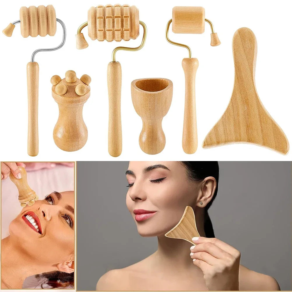 Roller Massager Wooden Therapy Body Massage Tool Foot Face Shoulder Neck Hand Push Roller Massager Body Soothing Massage Tool