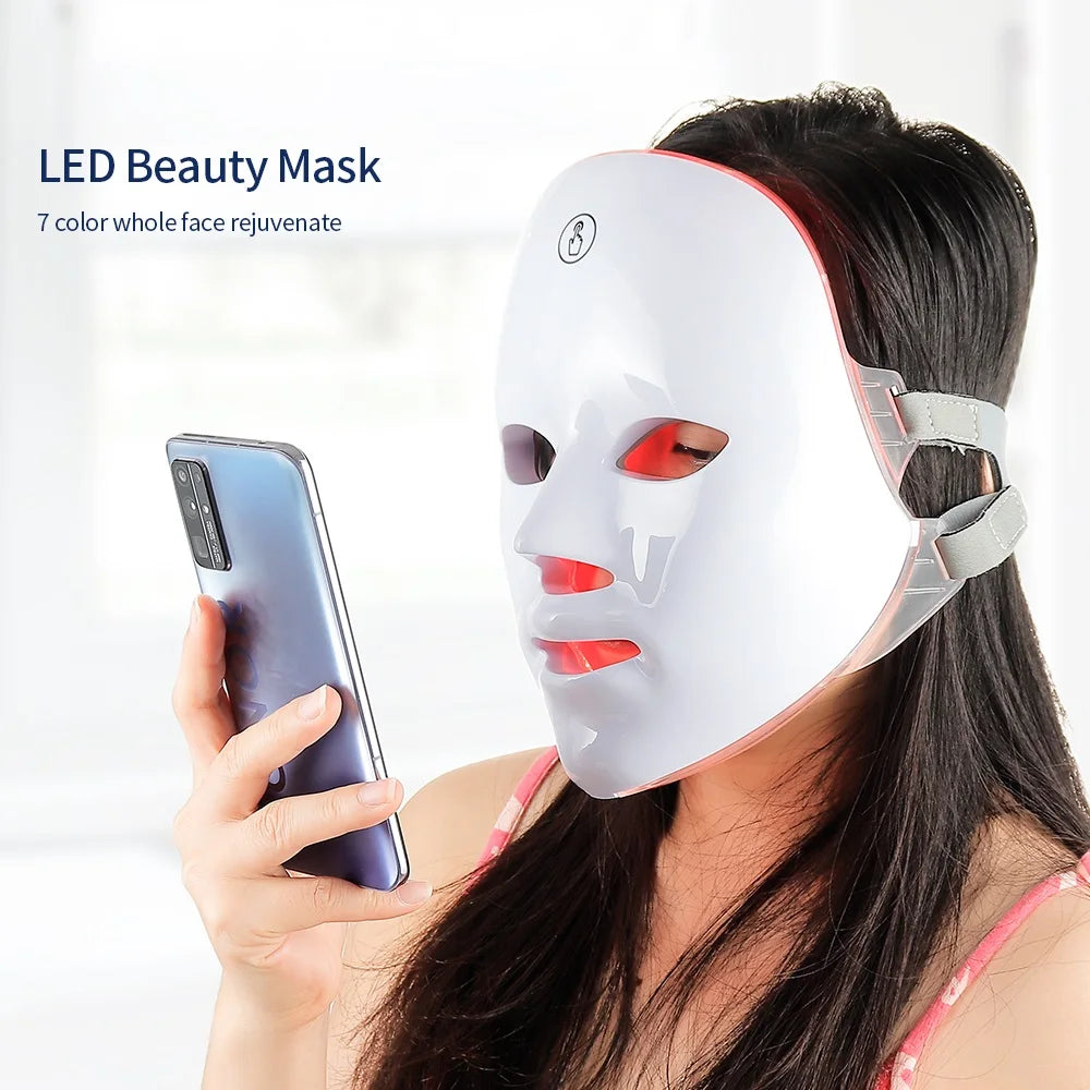 Rechargeable Facial LED Mask 7 Colors LED Photon Therapy Skin Rejuvenation Anti Acne Wrinkle Removal Beauty Mask Skin Brightenin