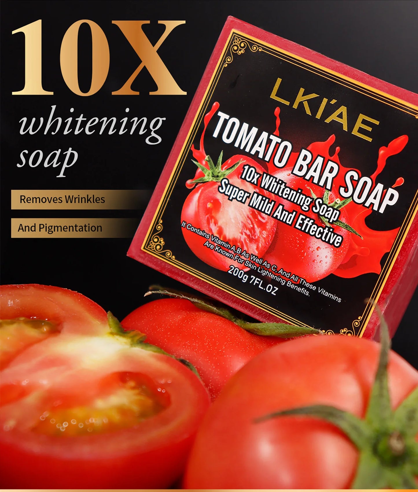 LKIAE Brand Tomato Fruit Scented Handmade Natural Bar Soap For Face And Body Whitening Oil Control Brightens Skin Shrink Pore