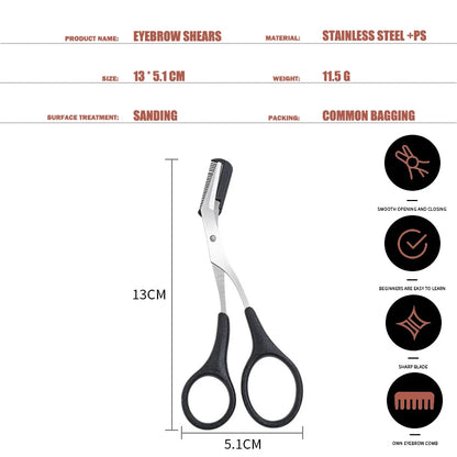 Safe Eyebrow Trimmer Makeup Products Stainless Steel Eyebrow Scissors with Comb Hair Removal Shaver Eyebrow Shaping Makeup Tools