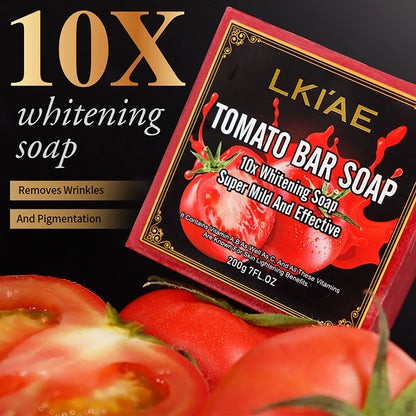 LKIAE Brand Tomato Fruit Scented Handmade Natural Bar Soap For Face And Body Whitening Oil Control Brightens Skin Shrink Pore