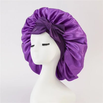 Women Satin Bonnet Solid Sleeping Hat Stretchy Tie Band Elastic Night Shower Cap Adjustable Hair Head Cover Bonnet for Women