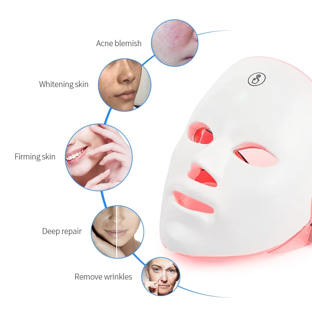 Rechargeable Facial LED Mask 7 Colors LED Photon Therapy Skin Rejuvenation Anti Acne Wrinkle Removal Beauty Mask Skin Brightenin