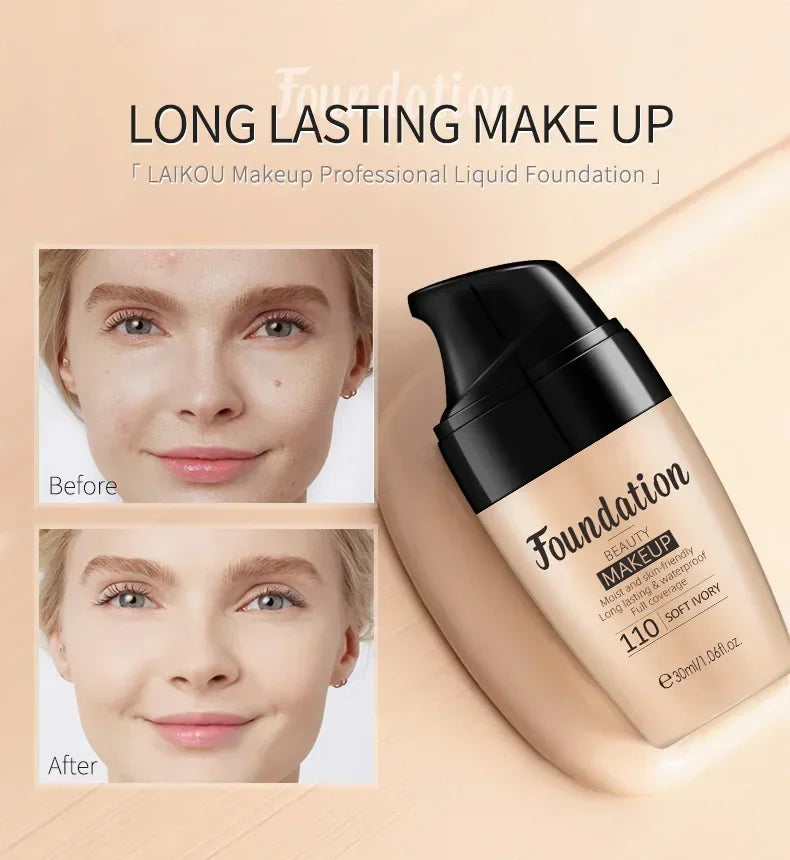 3 Color Natural Concealer Foundation Liquid Full Face Long-lasting Cover Dark Circle Brighten Matte BB Cream Waterproof Makeup