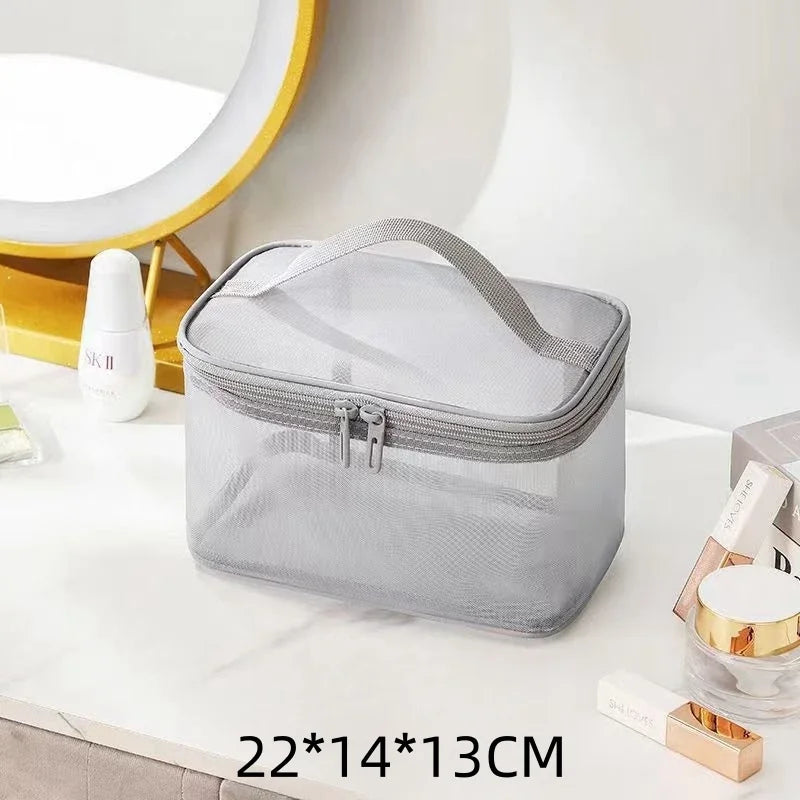 Travel Mesh Wash Storage Bag Makeup Organizer Cosmetics Make Up Skincare Box Plastic Container Handbag For Women Men Bathroom