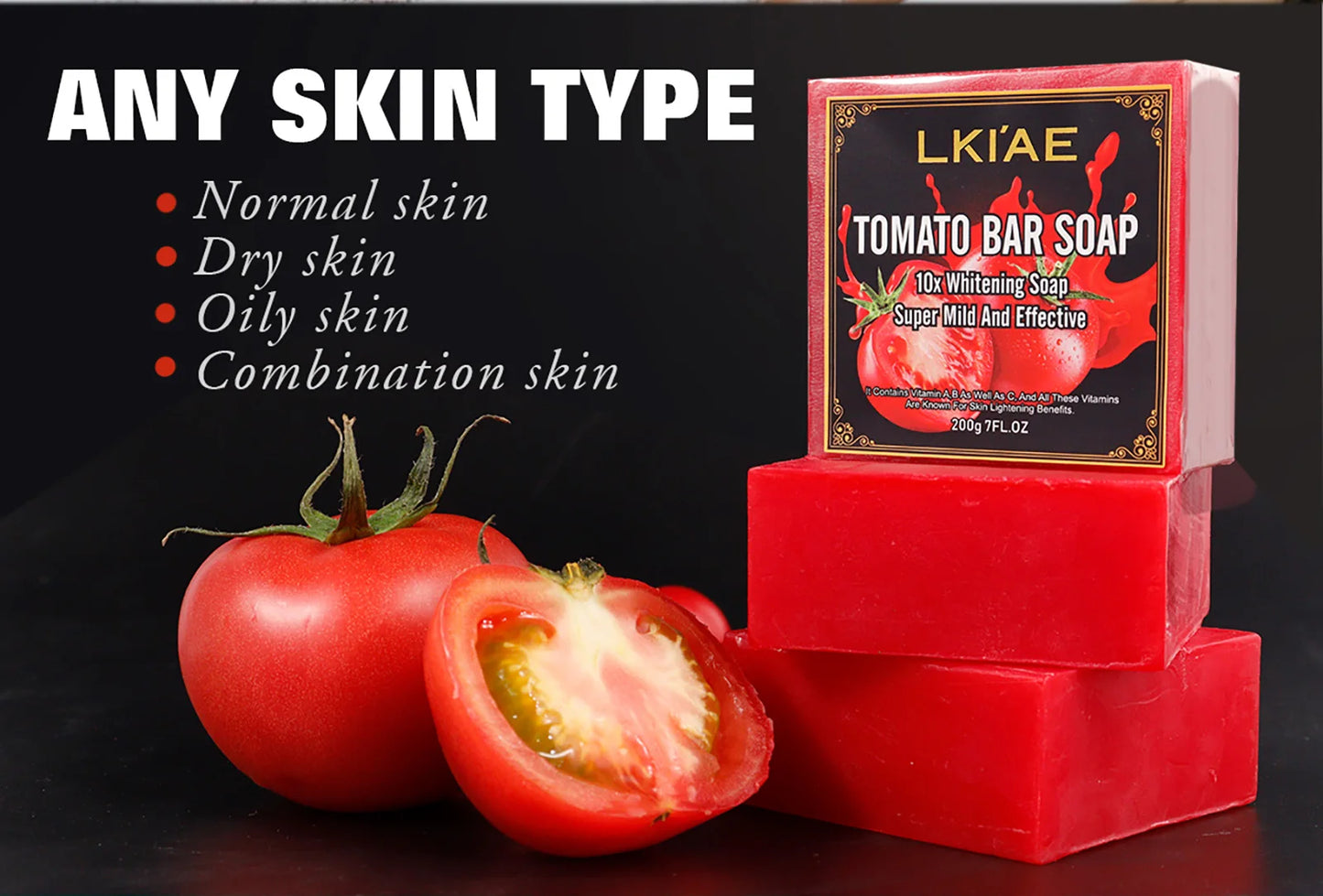 LKIAE Brand Tomato Fruit Scented Handmade Natural Bar Soap For Face And Body Whitening Oil Control Brightens Skin Shrink Pore