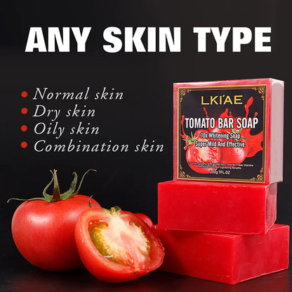 LKIAE Brand Tomato Fruit Scented Handmade Natural Bar Soap For Face And Body Whitening Oil Control Brightens Skin Shrink Pore